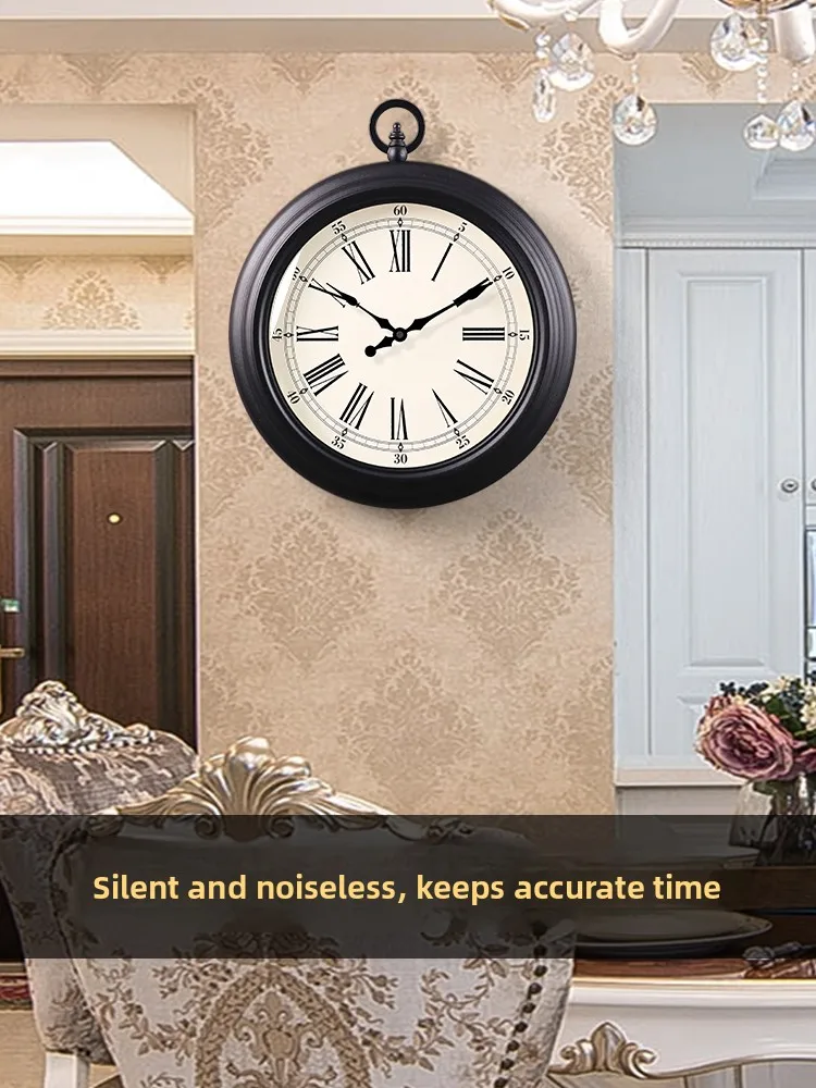 YFY European wall clock home living room, American retro light luxury high sense creative medieval clock wall hanging