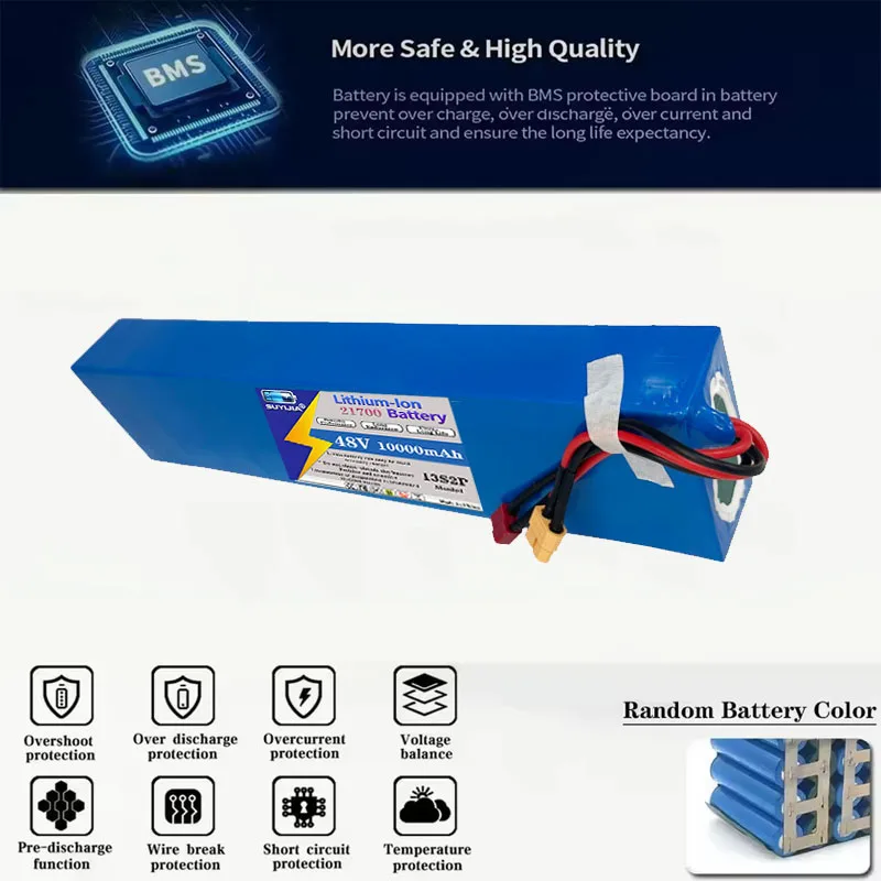 48V 13S2P 21700 10000mAh rechargeable batterybuilt-inBMS 350W~700Wsuitable for 48V electric scooters and foldable mobility tools