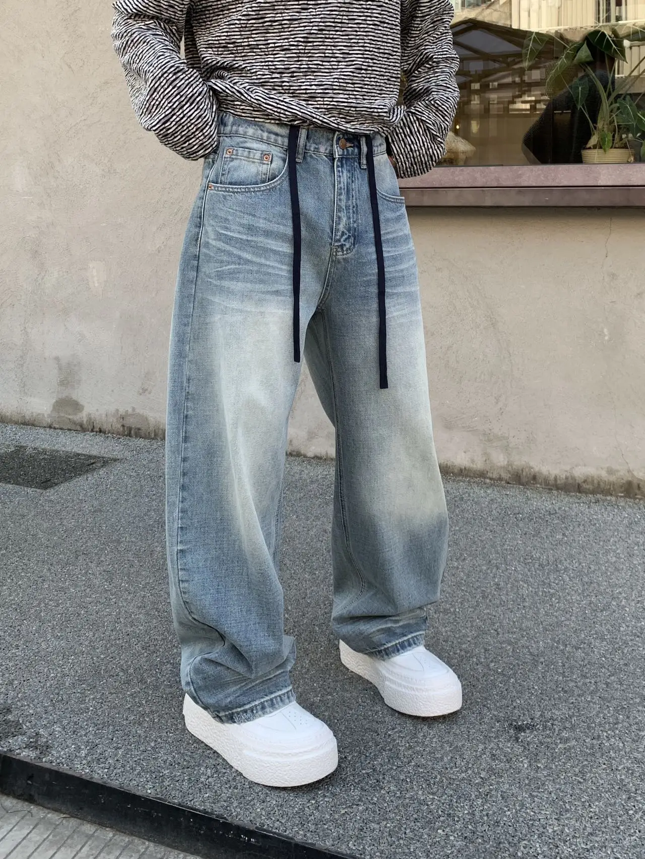 

Ретро-джинсы в американском уличном стиле, весна 2026, свободные прямые мужские джинсы, повседневные, удобные, дышащие, из эластичного денима