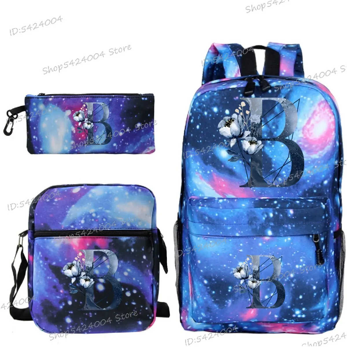 Starry Sky Backpack 3pcs Set Students 26 Alphabet Navy Blue Flowers School Bag Design Teenage Boys Girls 2025 New Backpacks Sets