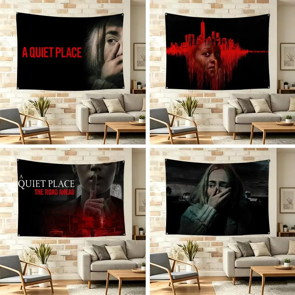Horror Movies A-A Quiet Place Tapestry Vintage Wall Hanging Decor Microfiber Fabric Poster Room Art Bedroom Home Gift