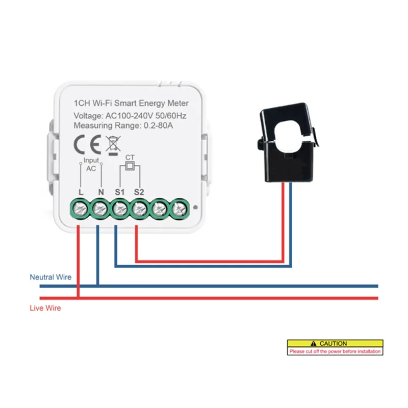 JABS-Tuya スマート Wifi AC100-240V 80A エネルギーメーター クランプメーター 電流センサー 統計学者 ホームパワーモニター 単相