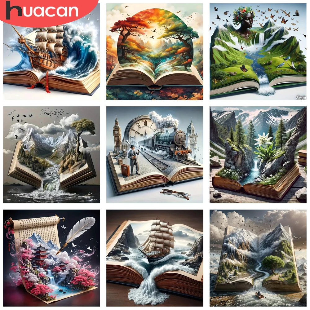 HUACAN Diamant-Mosaik, 5D-Meereslandschaft, komplettes Diamant-Gemälde, komplettes Set, Buch, handgefertigt, für Zuhause, Wandkunst, Dekoration