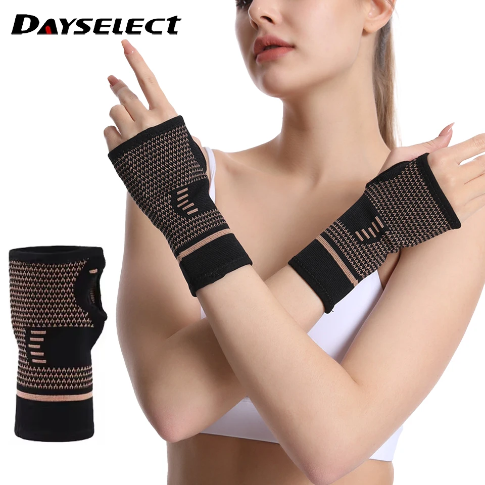 1Pcs Copper Fiber Bracer Wrist Elastic Sport Bandage Wristband Hand Tennis Fitness Powerlifting Gym Support Wrist Brace Wrap