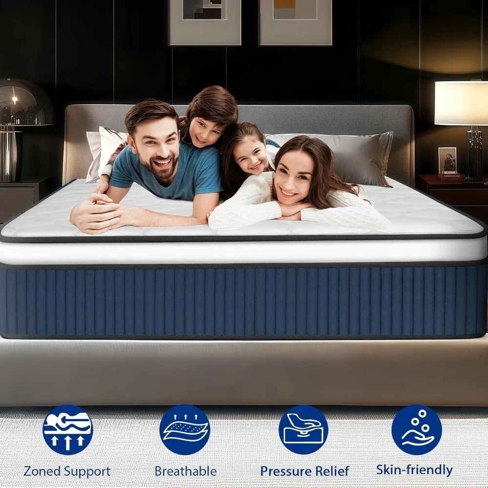 

Mattress 14 Inch, Firm Hybrid Mattress with Enhanced Lumbar Support, Dual-Zone Pocket Springs & Memory Foam for Edge Stability