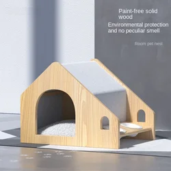 Wooden Pet House for Small Dogs and Cats, Indoor Dog Kennel with Soft Cushion and Anti-Slip Feet