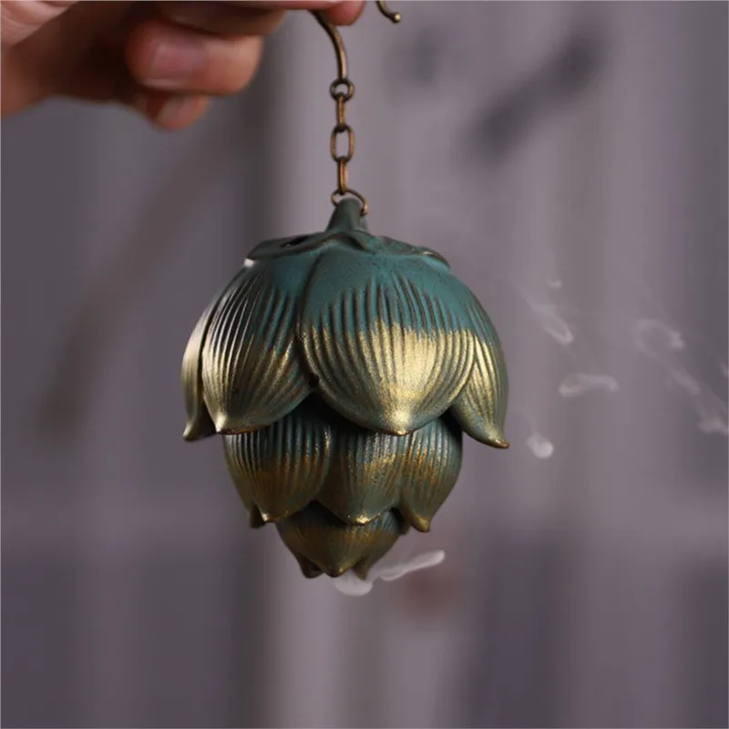 Creative Incense burner Retro Lotus Ceramic Backflow Coil Incense Burner Hanging Furnace Censer Holder Rack Home Office Decor