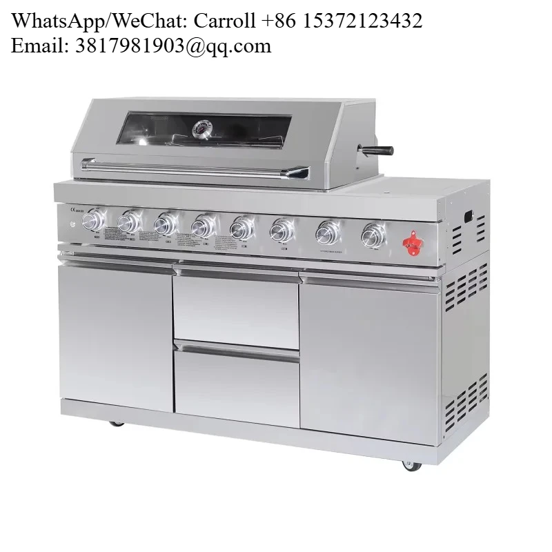 

6+1 Burners Barbecue Grill With Side Burner Cabinet Modern Integral Modular Outdoor Kitchen Stainless Steel BBQ Grills Cabinets