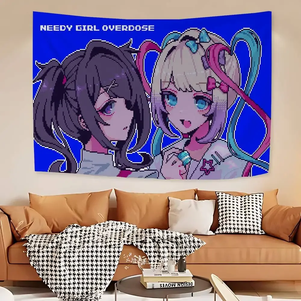 Psychological Visual Game NEEDY GIRL OVERDOSE Colorful Tapestry Wall Hanging Cheap Hippie Wall Hanging Bohemian Wall