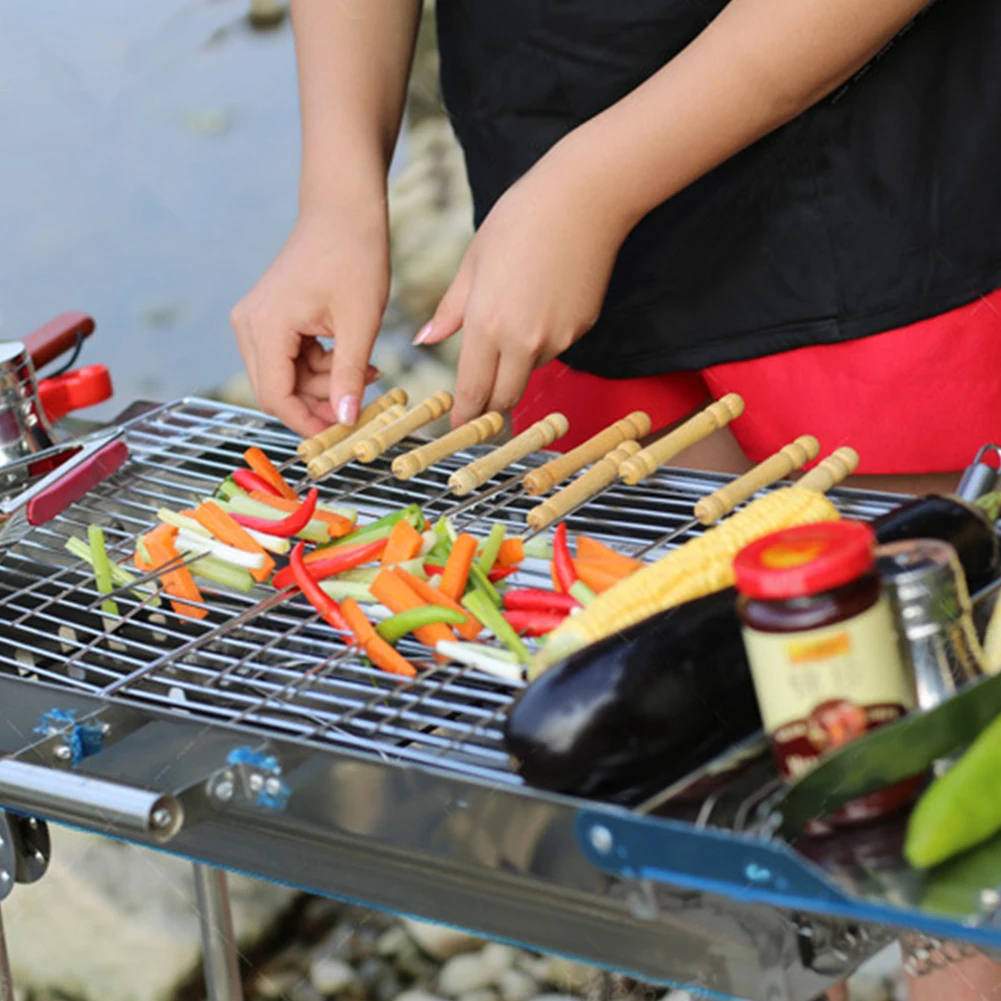 

10Pcs Kabob Skewers Reusable 8 Inch Barbecue Skewer with Wooden Handle BBQ Skewers for Shish Kebab Chicken Shrimp and Vegetables