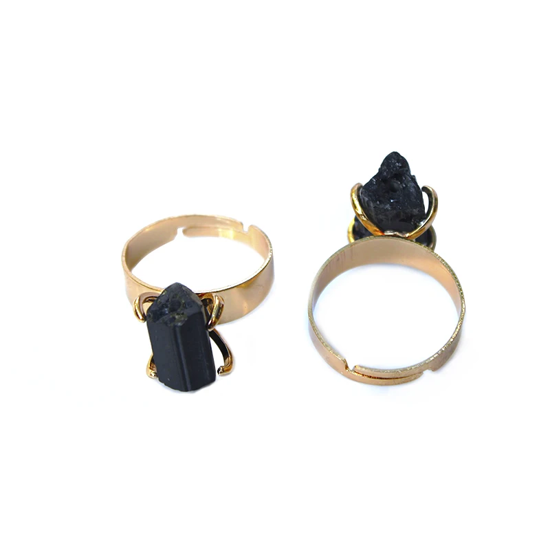 Raw Black Tourmaline Ring for Women Irregular Genuine Rough Stone Handmade Resizable Finger Jewelry