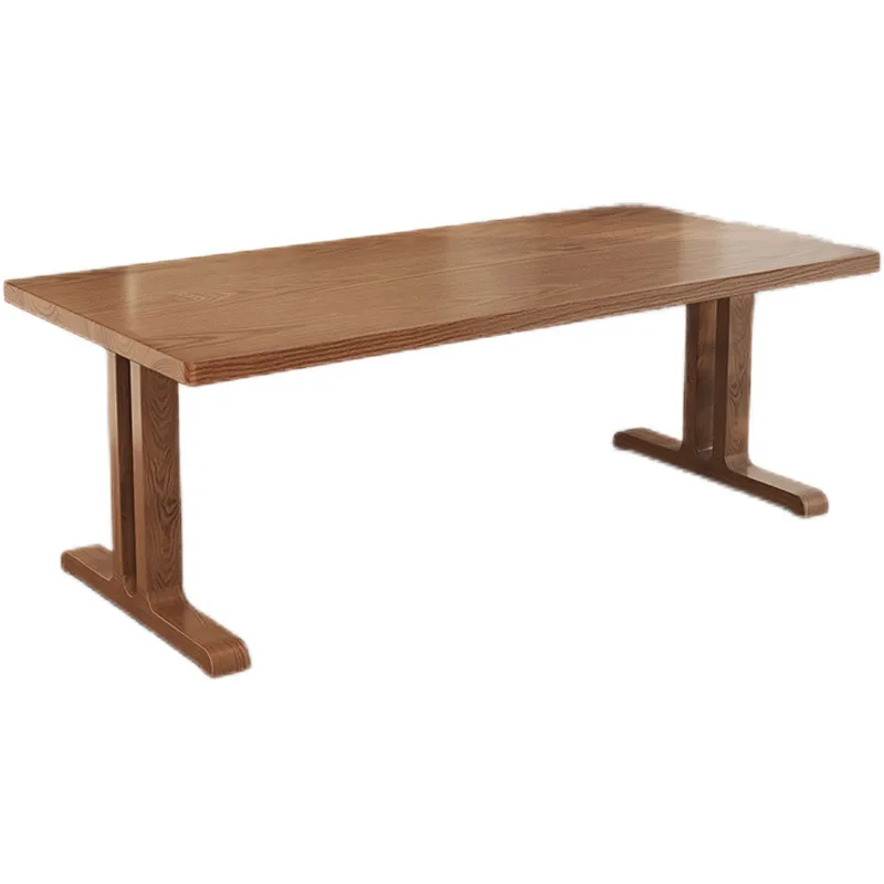 

Household small apartment log dining table and chair combination modern simple rectangular solid wood dining table designer work