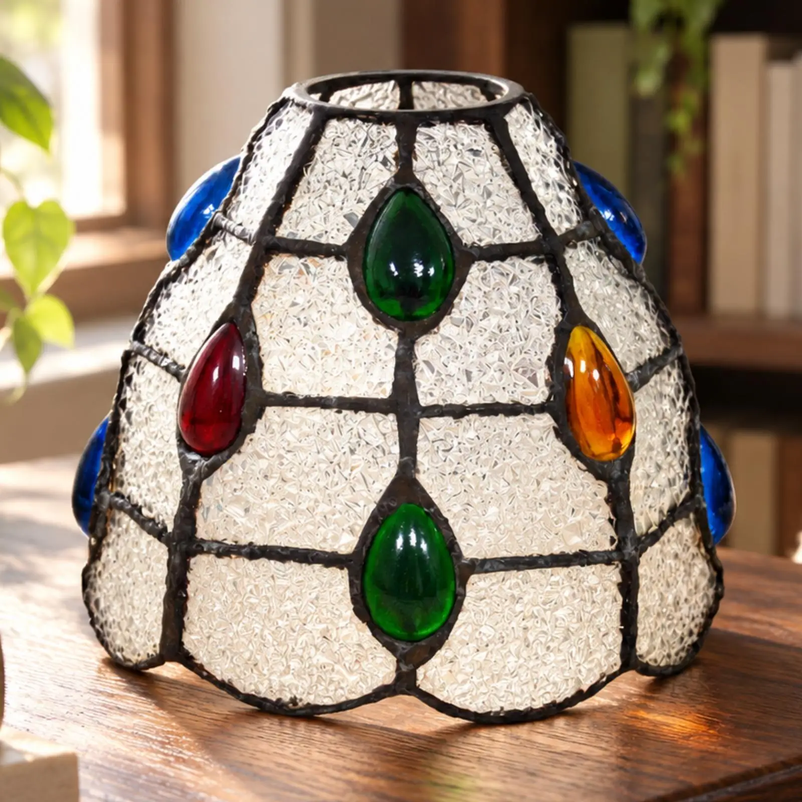Dome-Shaped Stained-Glass Shade Textured Replacement Lampshade Decorative
