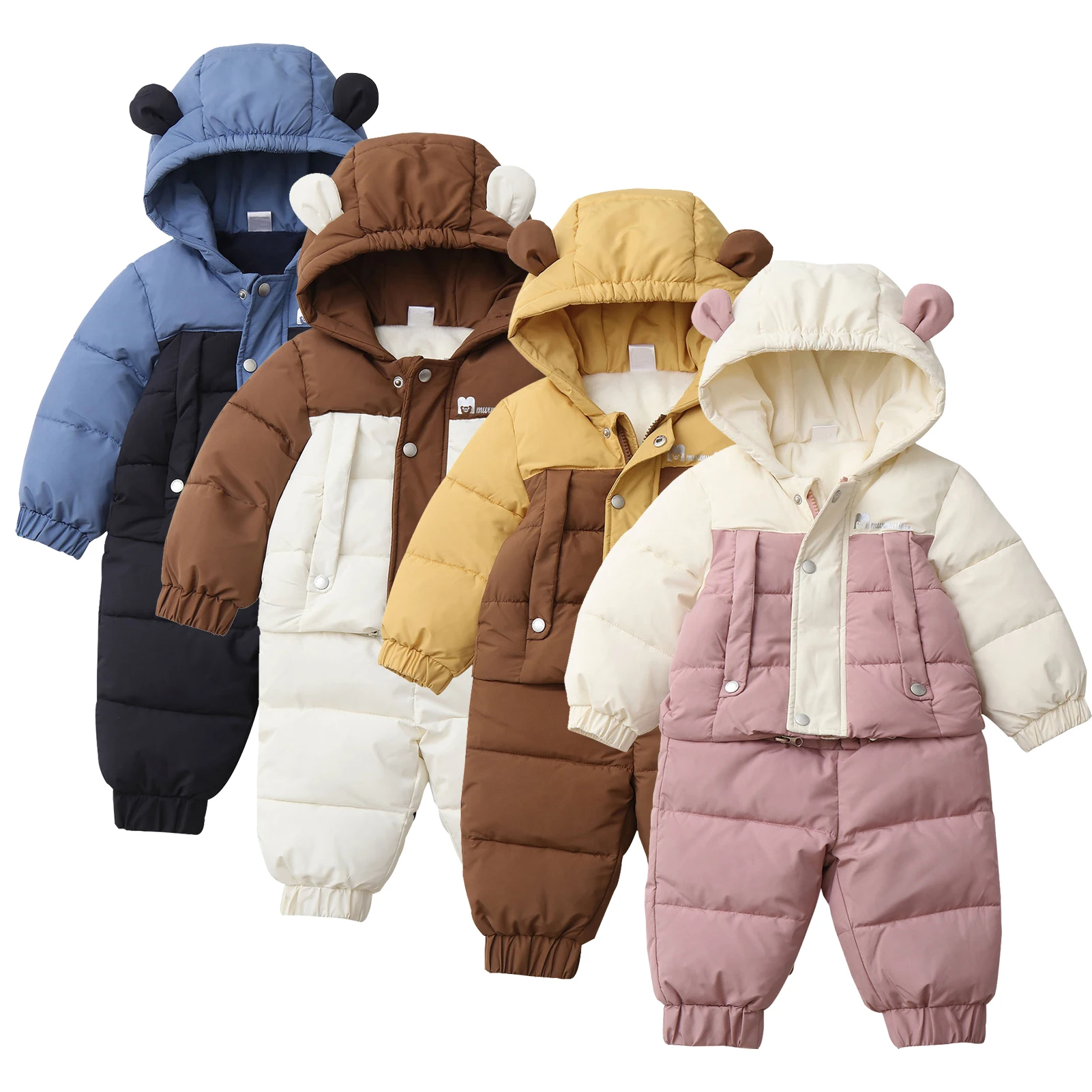 Toddlers Winter Romper,Children's Windproof Jumpsuit,Boys Girls Down Jacket,Babies Warm Down Snowsuit,Ear Hooded Skiing Overall
