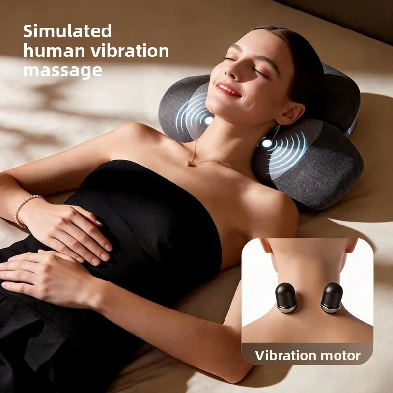 Wireless Cervical Massage Pillow with Heat Vibration Neck and Back Massager Ergonomic Memory Foam Breathable Stretch with Airbag