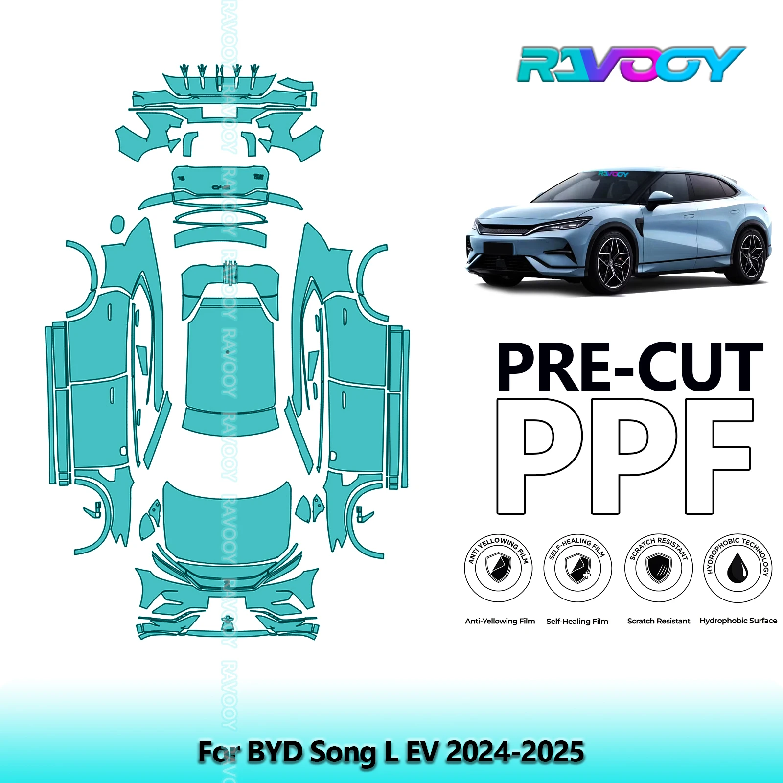 For BYD Song L EV 2024-2025 Full Body 8.5Mil Pre-Cut Paint Protection Film PPF Stone Chip Kit | Clear/Matte/Black Finish Options