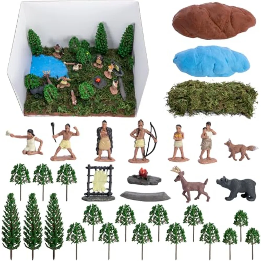 

33 Pcs Native American Figurines ama Box Kit, Indian Figures Toys Model ama Project Set, American Indians Action Figurines amas