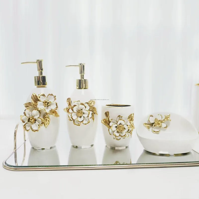 Ceramic decal electroplated gold hand sanitizer bottle bathroom creative lotion sub-bottling hotel European shower gel bottle