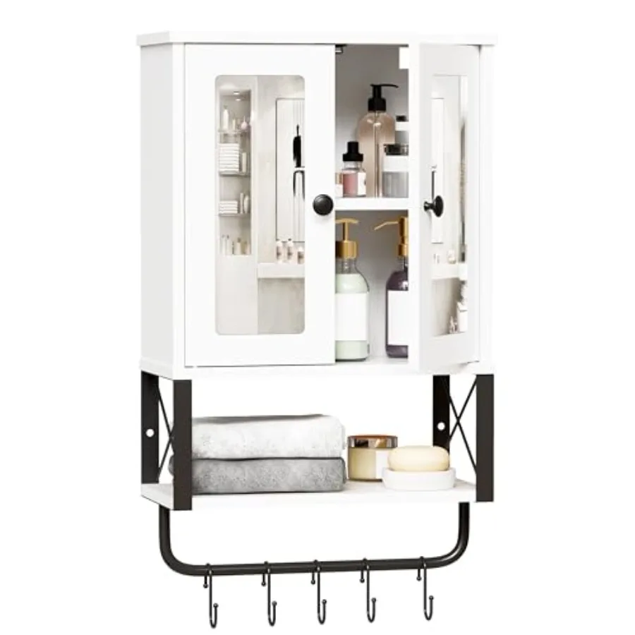 

Bathroom Wall Cabinet with Mirror Wall Mounted Medicine Cabinet Over The Toilet with Towel Bar and Adjustable Shelf 7.1" D x 15