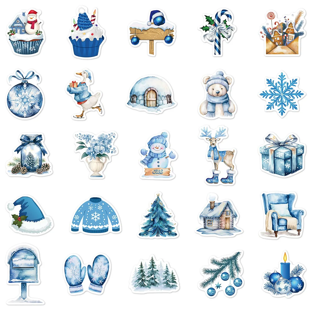 50/100 шт. синие зимние наклейки для скрапбукинга, ноутбука, граффити, комната, общественный дневник Y2k, модный телефон, забавная рождественская наклейка