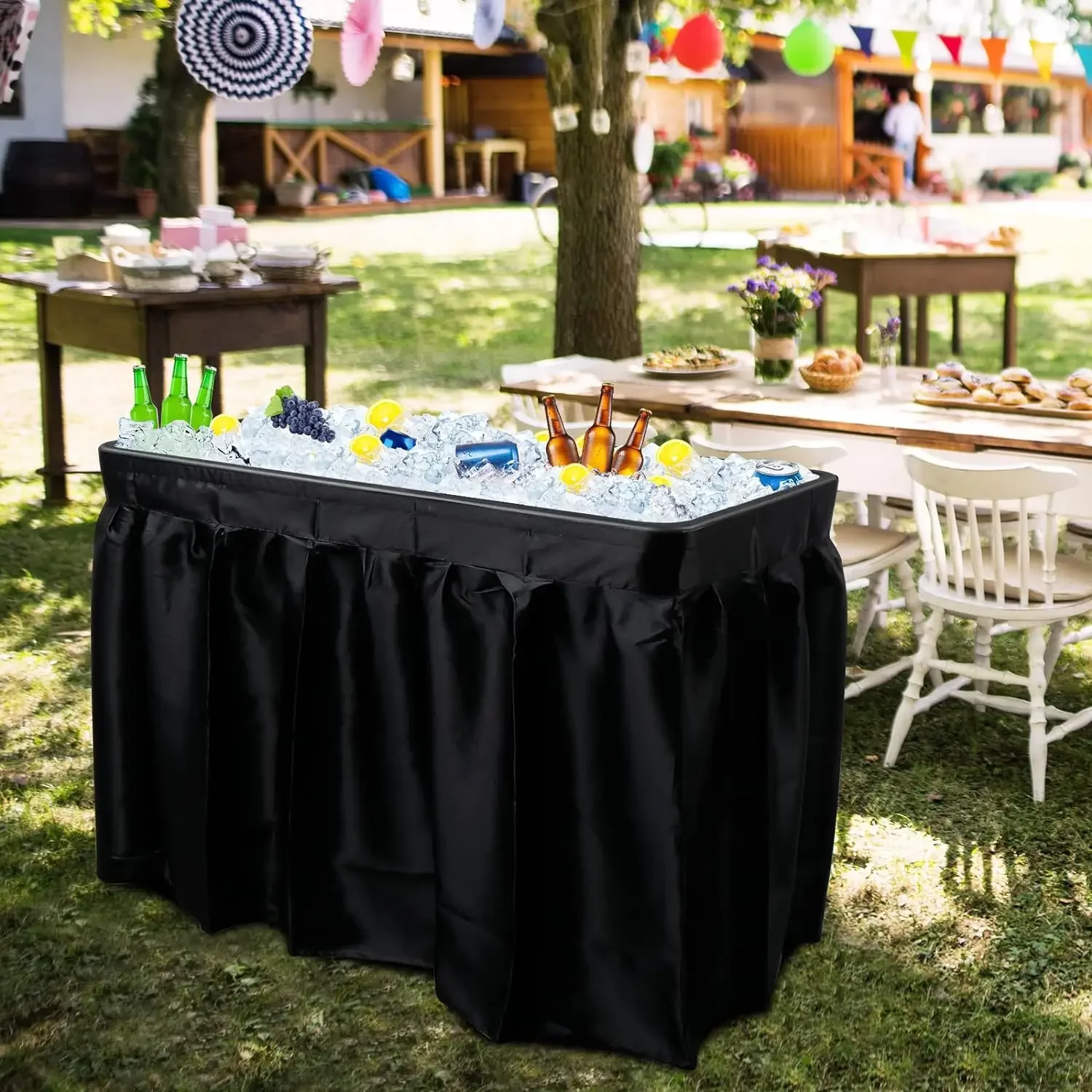 Mesa plegable de hielo para fiesta de 4 pies, portón trasero portátil, mesa de limpieza de pesca de campamento, plástico con falda a juego, mesa de hielo