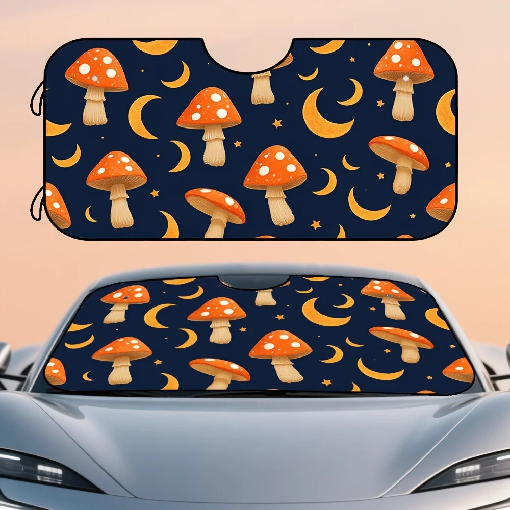 

1 шт., складной автомобильный солнцезащитный козырек с принтом грибов и лунных звезд, внутренний козырек, идеально подходит для парковки в работе, Sc