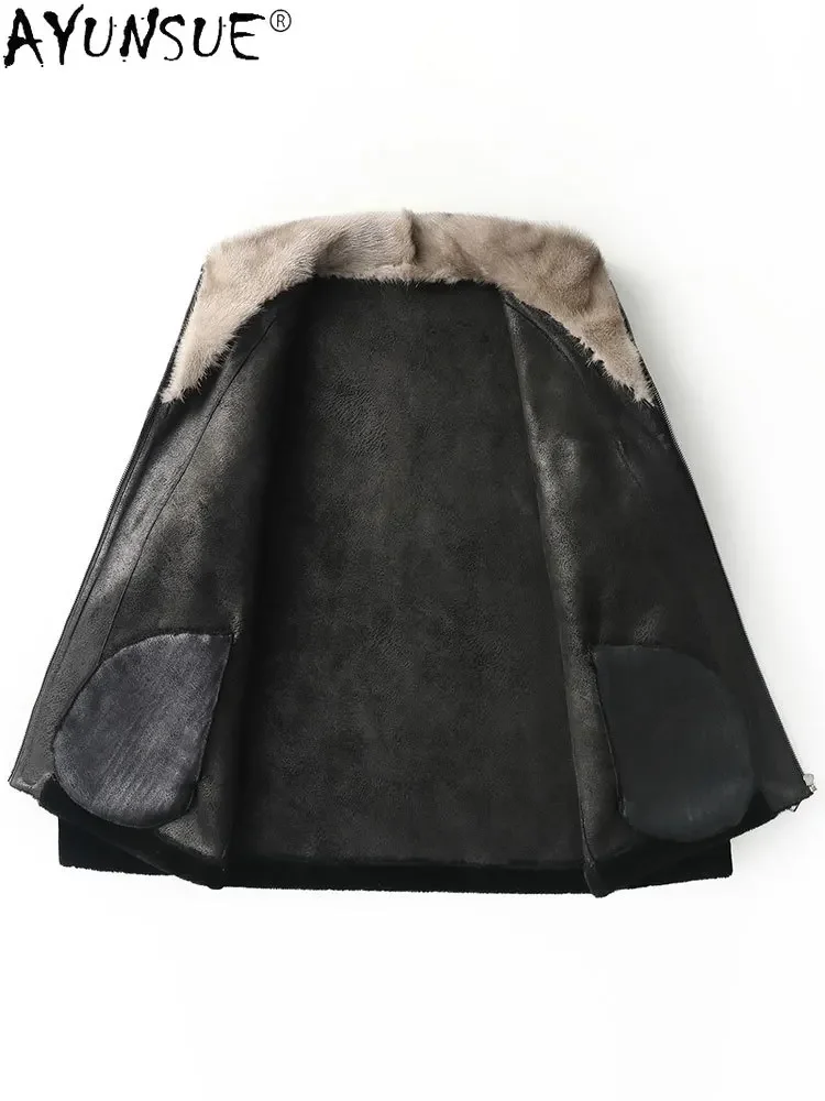 AYUNSUE ชายเสื้อฤดูหนาว Mens 2020เสื้อผ้าผู้ชาย Real Mink Fur Collar เสื้อ5XL แจ็คเก็ตชาย Chaquetas Hombre LXR802