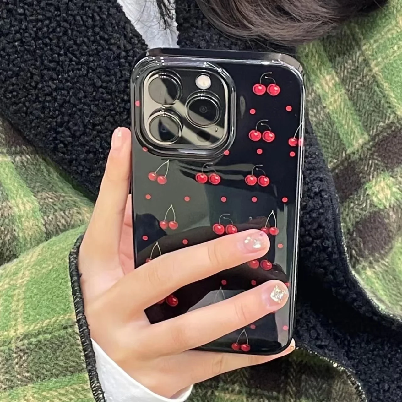 Full screen small cherry Phone Case For iPhone 11 Case iPhone 13 15 16 12 14 Pro Max XR XS X 7 8 SE Shockproof Glossy Hear Cover