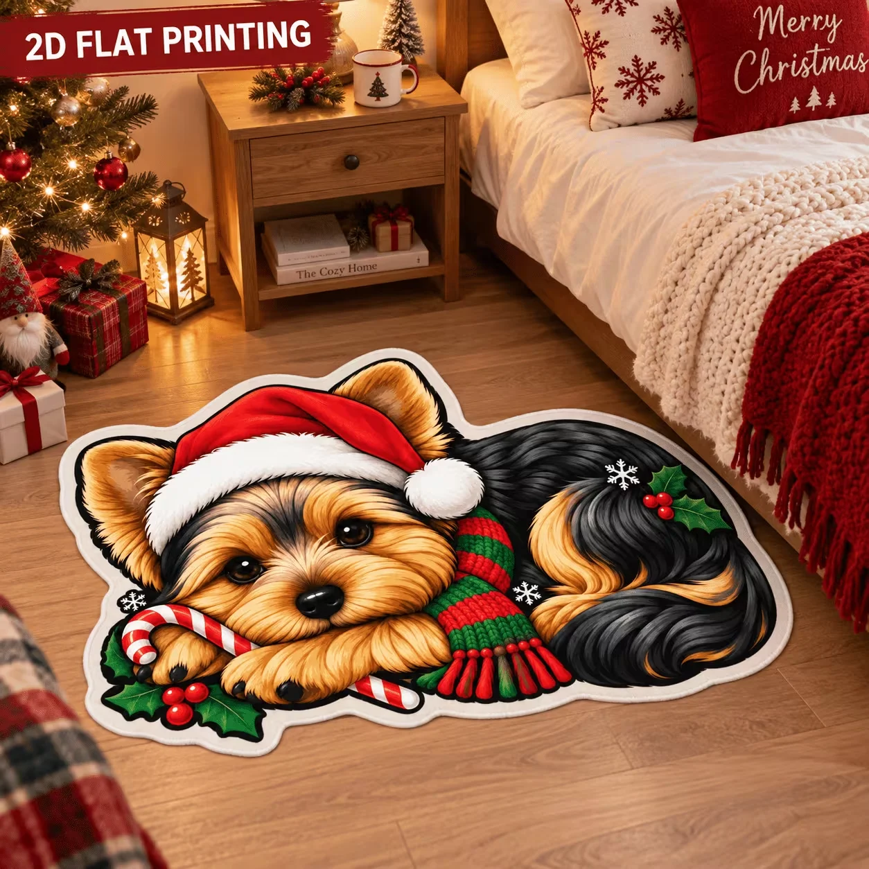 Yorkshire Terrier Dog Doormat Christmas Puppy Graphic Printed Welcome Rug Kitchen Floor Mat Foyer Home Area Rug Carpet