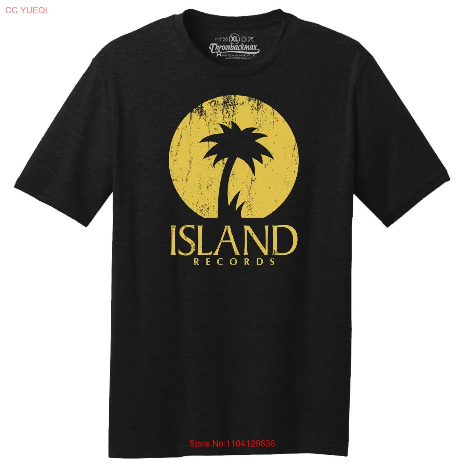 Throwbackmax Island Record Label Classic Cut, Premium Tri-Blend Black T-Shirt