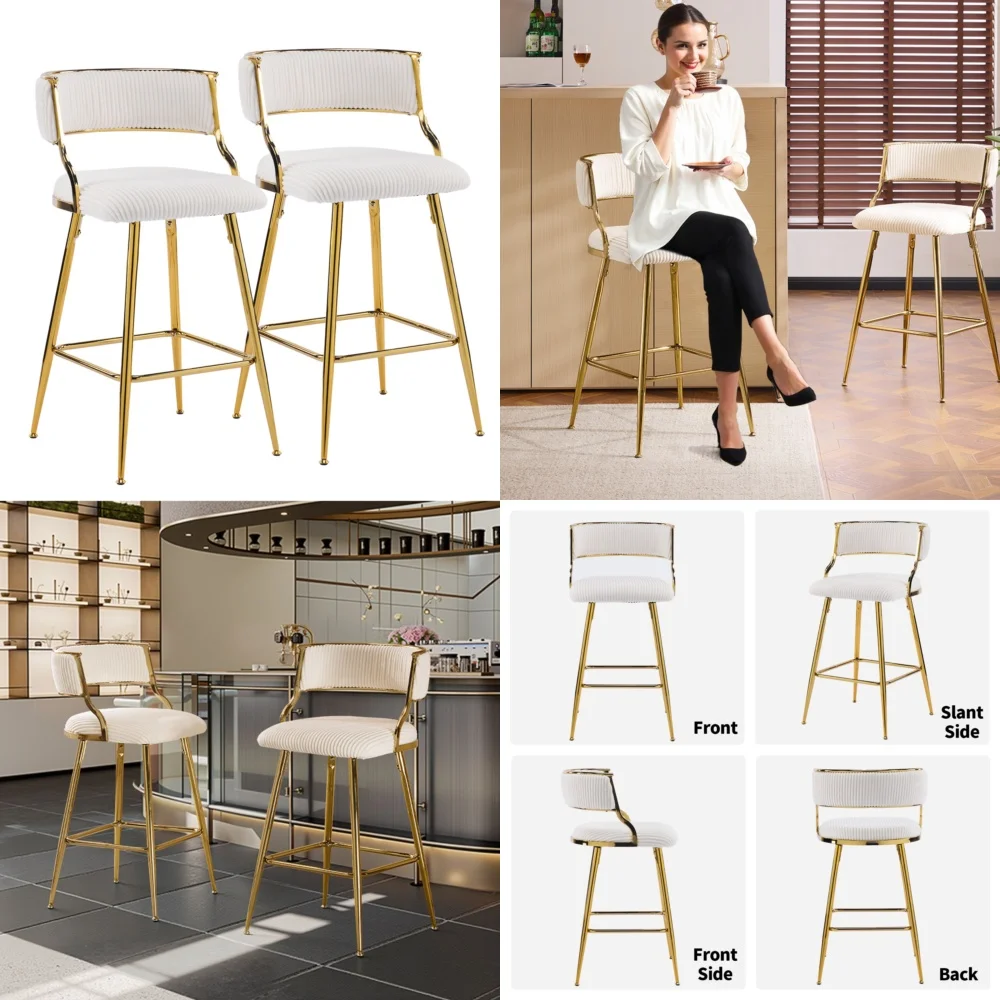 Makeup VanitiesSet of 2 Modern Corduroy Bar Stools Farmhouse Design for Kitchen Office Vanity Comfortable and Stylish Seating