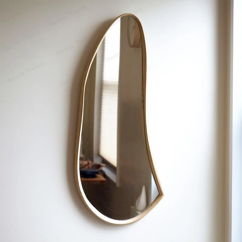 Nordic log color full-length mirror wall-mounted special-shaped irregular full-body living room entrance decorative mirror