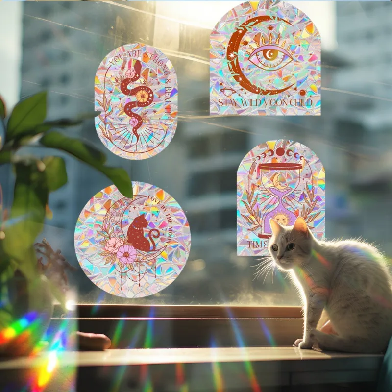 Sun Catcher Flower Window Decals Static Cling Window Sticker Anti Collision Window Decals for Bird Strikes Rainbow Stickers