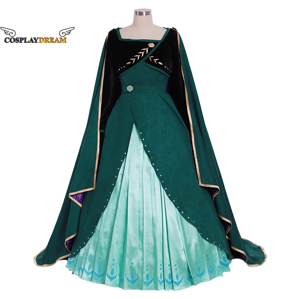 Moive Princess 2 Anna Coronation Dress Women Green Long Gown Cape Adult Girl Halloween Carnival Party Cosplay Costume Crown Suit