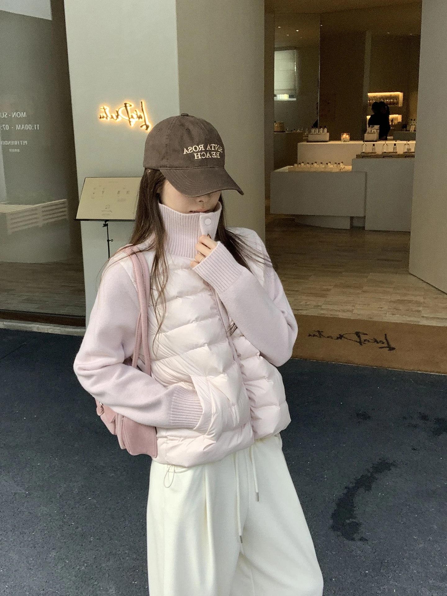 

Korean Sle Women's ort Quilted Jaet Patchwork Knitted Stand Collar Warm Winter Coat Sweet Sle Versatile Size Nylon