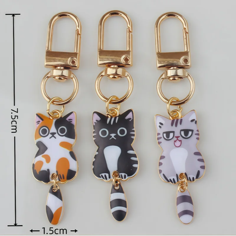 Originality Metal Cat Color Printing Keychain Personality Backpack Small Pendant Keyring Charms Animal Cute Key Chain Ring Gift