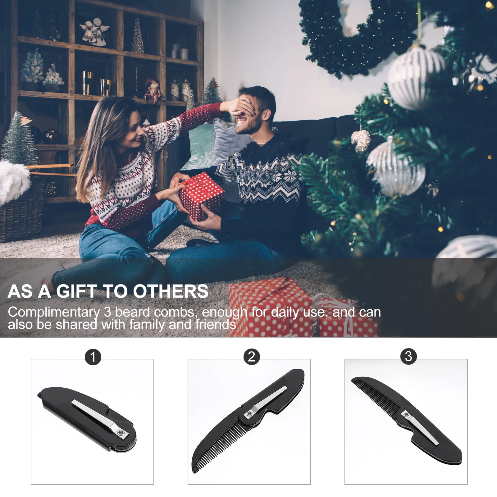 4Pcs Professional Folding Beard Comb Lightweight Portable Mustache Comb for Men Beard Shaping Moisture Distribution Tool