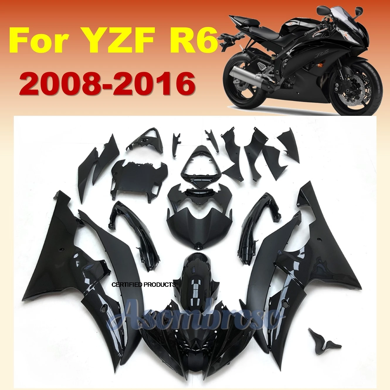 

For Yamaha YZFR6 2008 2009 2010 2015 2016 YZF600 YZF-R6 08-16 Motorcycle Fairing Body kit Matte/Brigh Black