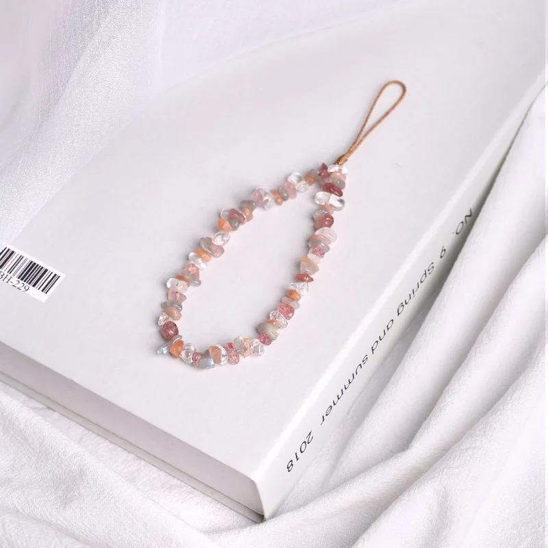 Crystal Moonstone Phone Lanyard with Long Pendant Keychain Ring Adjustable Wristband for Women Anti Loss Fashion Accessory Gift