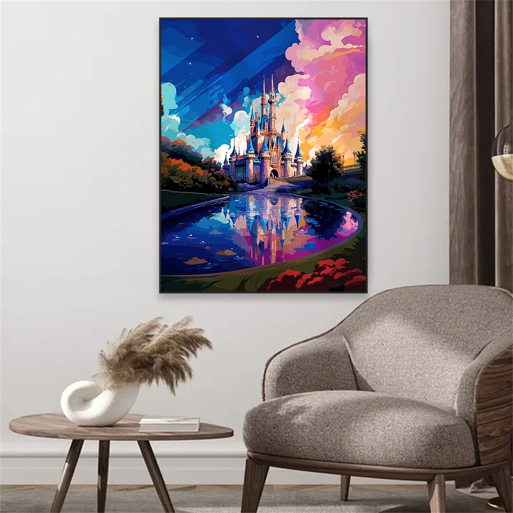 Disney Parks Prints Magic Kingdom Colorful Wall Art Poster Vintage Cinderella Castle Art Graffiti Art Canvas Painting Decor