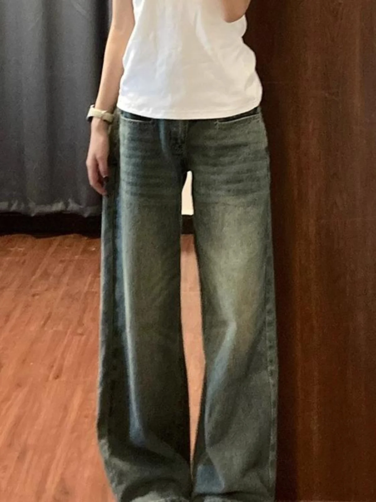 

American Retro High Waist Wide Leg Jeans Women's Design Sensation Spicy Girl Loose Slimming Large Size Straight Long Pants