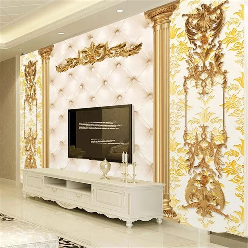 Customized 3D Mural Luxury Golden European Pattern Soft Package Wallpaper Living room sofa TV background wall bedroom restaurant