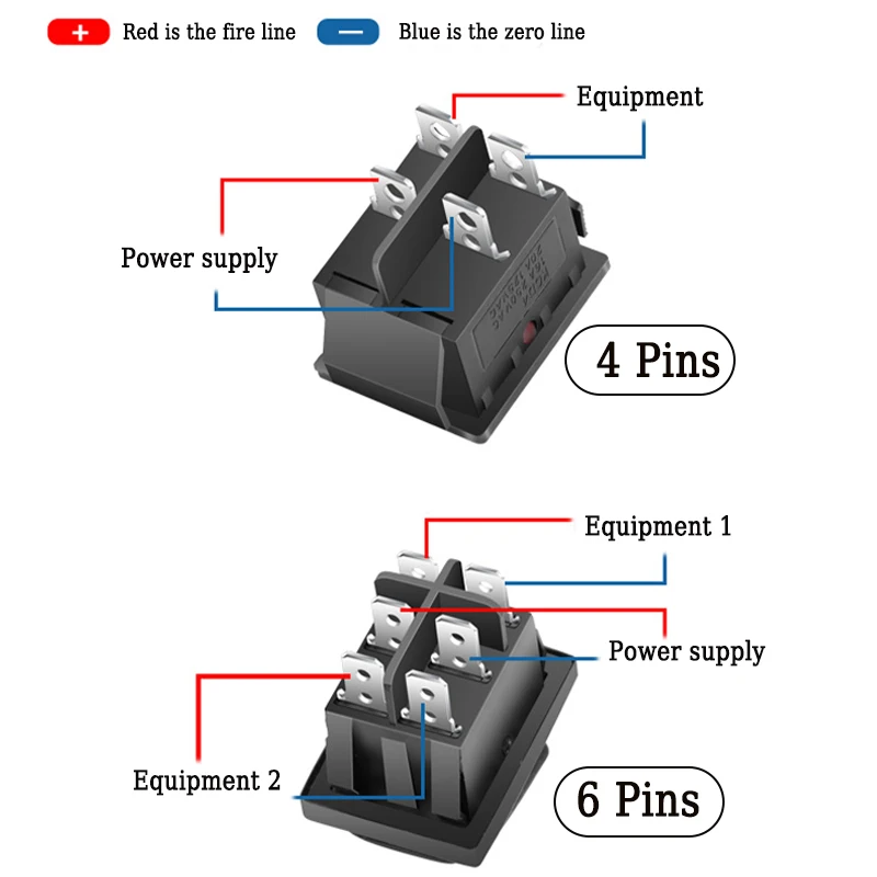 1Pcs KCD4 Boat Type Small Warped Rocker Button Switch Power 4/6 Pin With Light 16A AC250V 20A 125V Self-Locking/Resetting