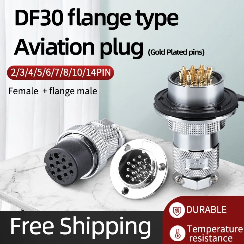 

5sets M30 DF30 GX30 flange mounting 3-hole fixing aviation connector plug&socket 2Pin 3/4/5/6/7/8/910/11/12/14pin connectors