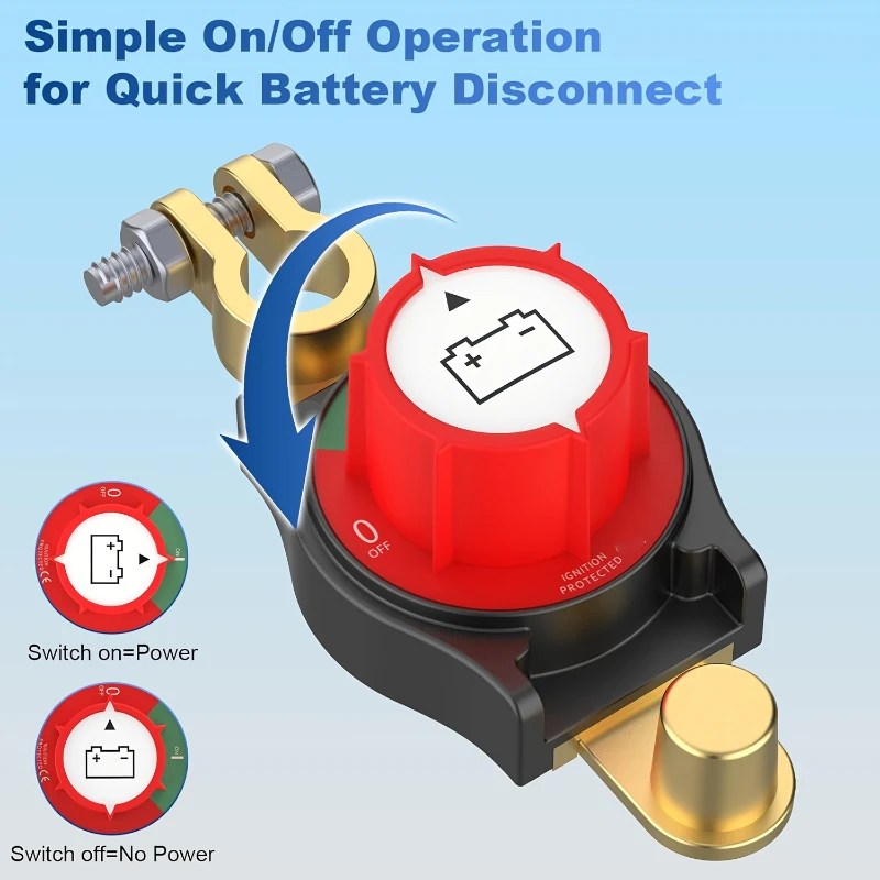 Top Post Battery Disconnect Switch Battery Disconnect Switch 3rd Gen Battery Kill Switch for Truck Boat RV Heavy Duty 12V-48V
