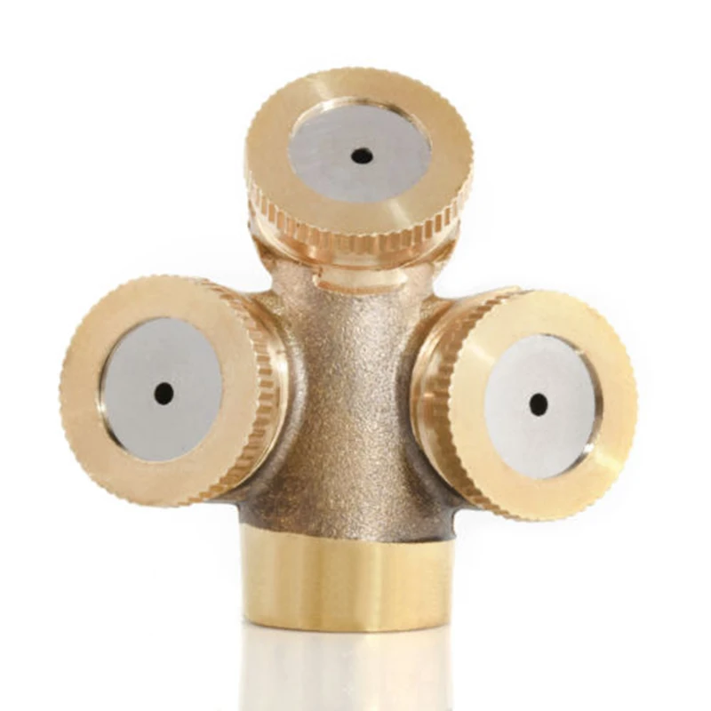 Adjustable Brass Misting Nozzle for Garden Sprinklers Gold Color 1 4 Holes Quick Cooling Large Area Spray Hazy Mist