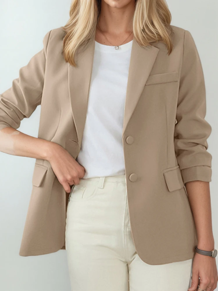 

ZANZEA 2022, осенний пиджак с лацканами и длинными рукавами, однотонные тонкие пальто, куртки, женские пиджаки, костюмы, женская рабочая верхняя одежда больших размеров