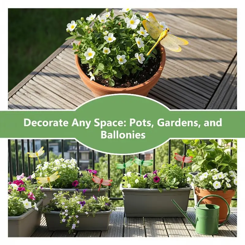 New 5/10pcs Colorful 3D Dragonfly Garden Yard Flower Arrangement Outdoor Planter Decoration
