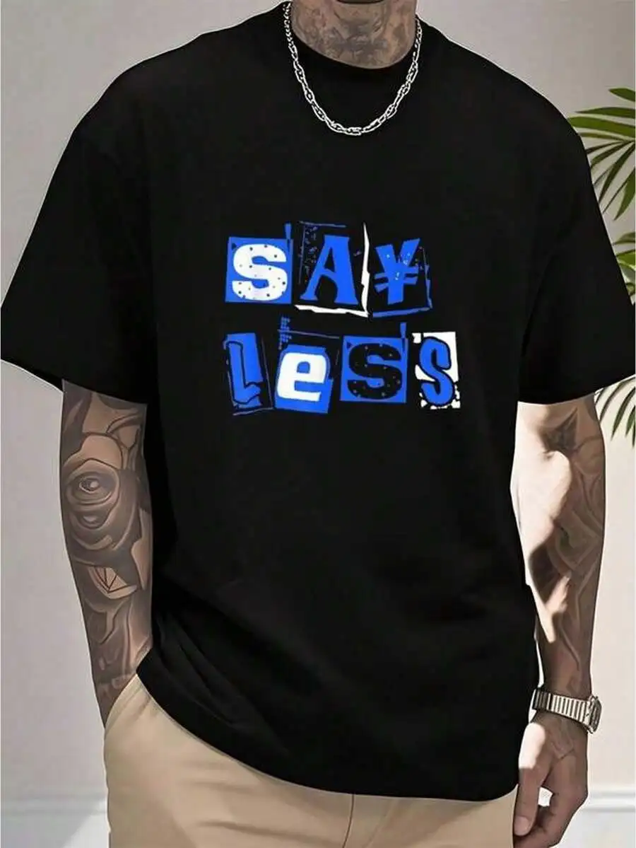 1pc Mens Clothes Slogan Block Print Black TShirt, Unisex Casual Crew Neck Tshirt, Plus Size Men's Clothing 5XL, Lightweight 180gsm Knit Fabric, Machine Washable, For Spring/Summer/Fall Valentine's Day, Father's Day, Thanksgiving