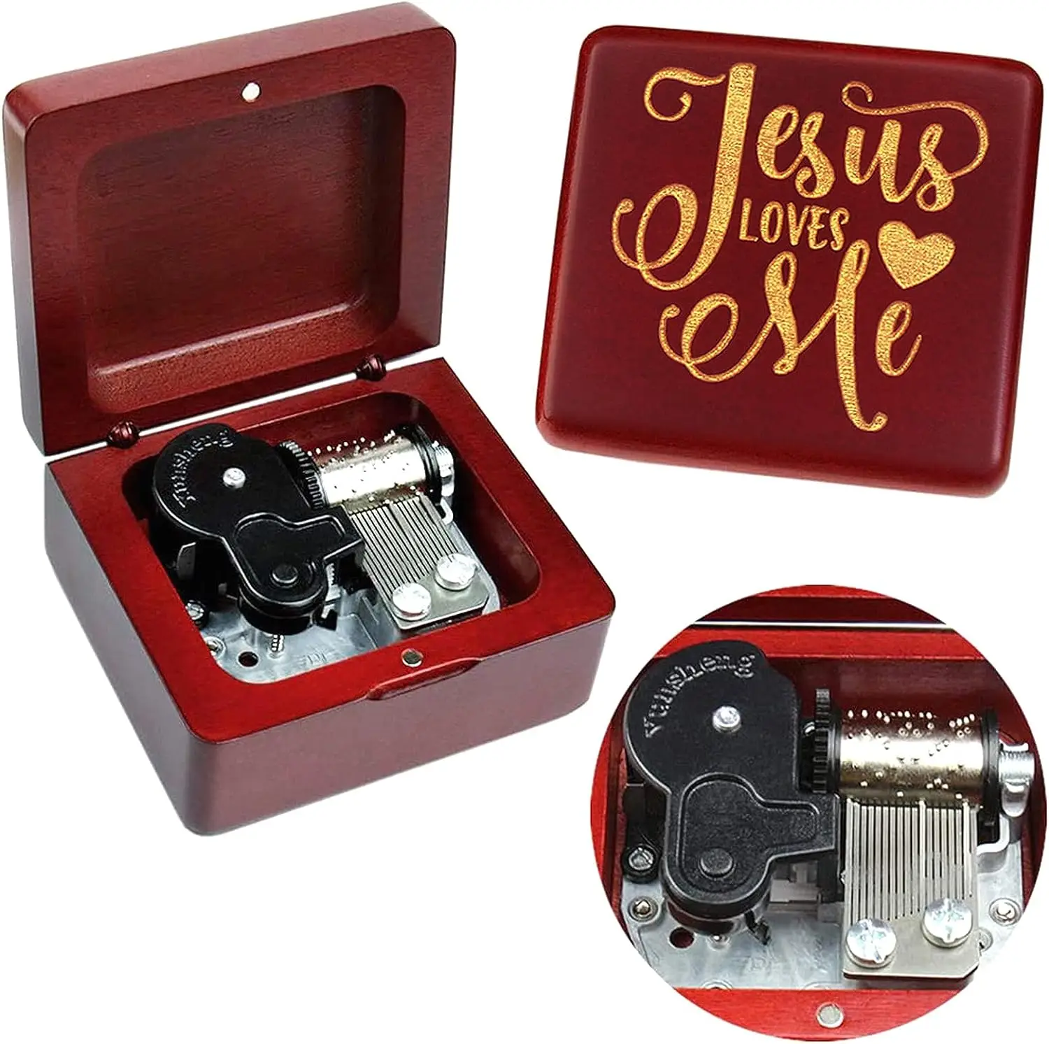 

SOFTALK Jesus Loves Me Solid Wood Wine Red Theme Music Box Birthday, Christmas, Valentine's Day Gifts